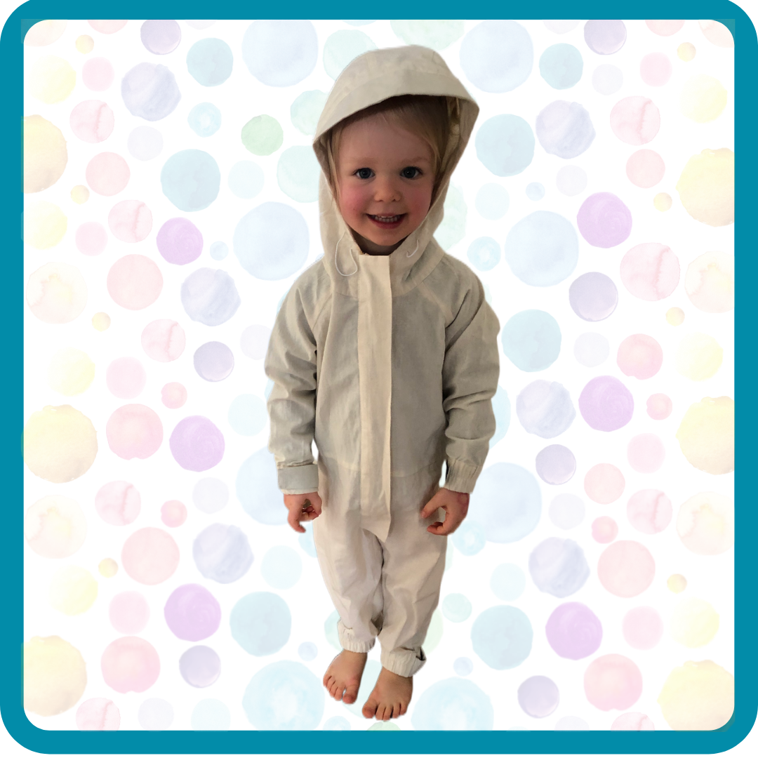 Puddle suit prototype 1. Our first suit made from the initial pattern design. Many tweaks to follow but an enjoyable process.