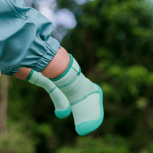 Pre walker wellies for toddlers, teal green Wee Wellies soft sole barefoot shoes for early walkers. flexible barefoot style shoes for outdoor play